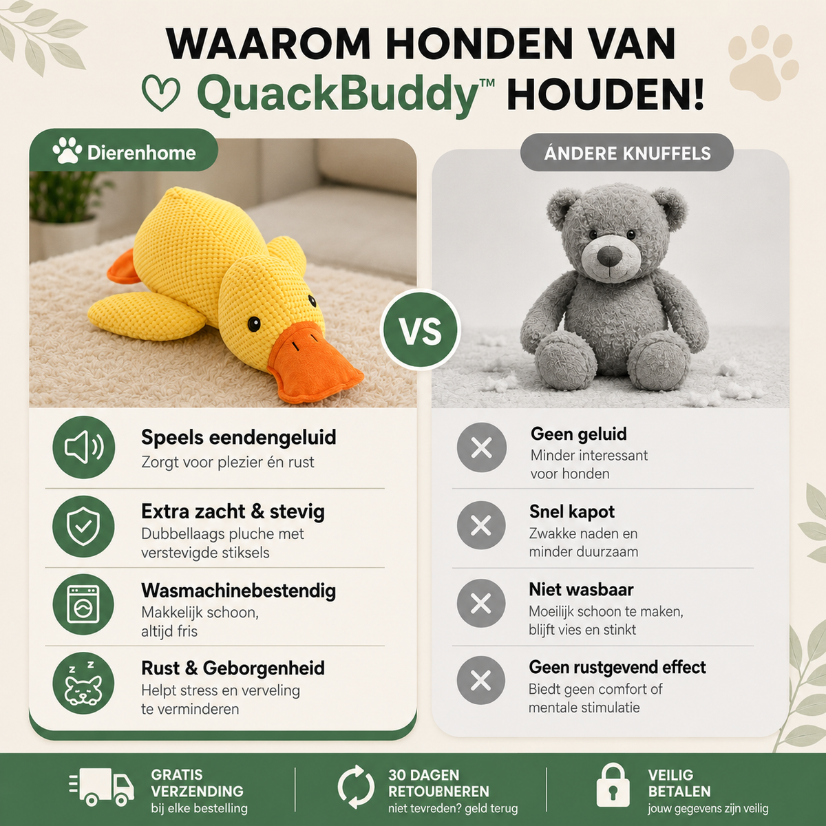 QuackBuddy™ | Kalmerende Eendenknuffel voor Honden