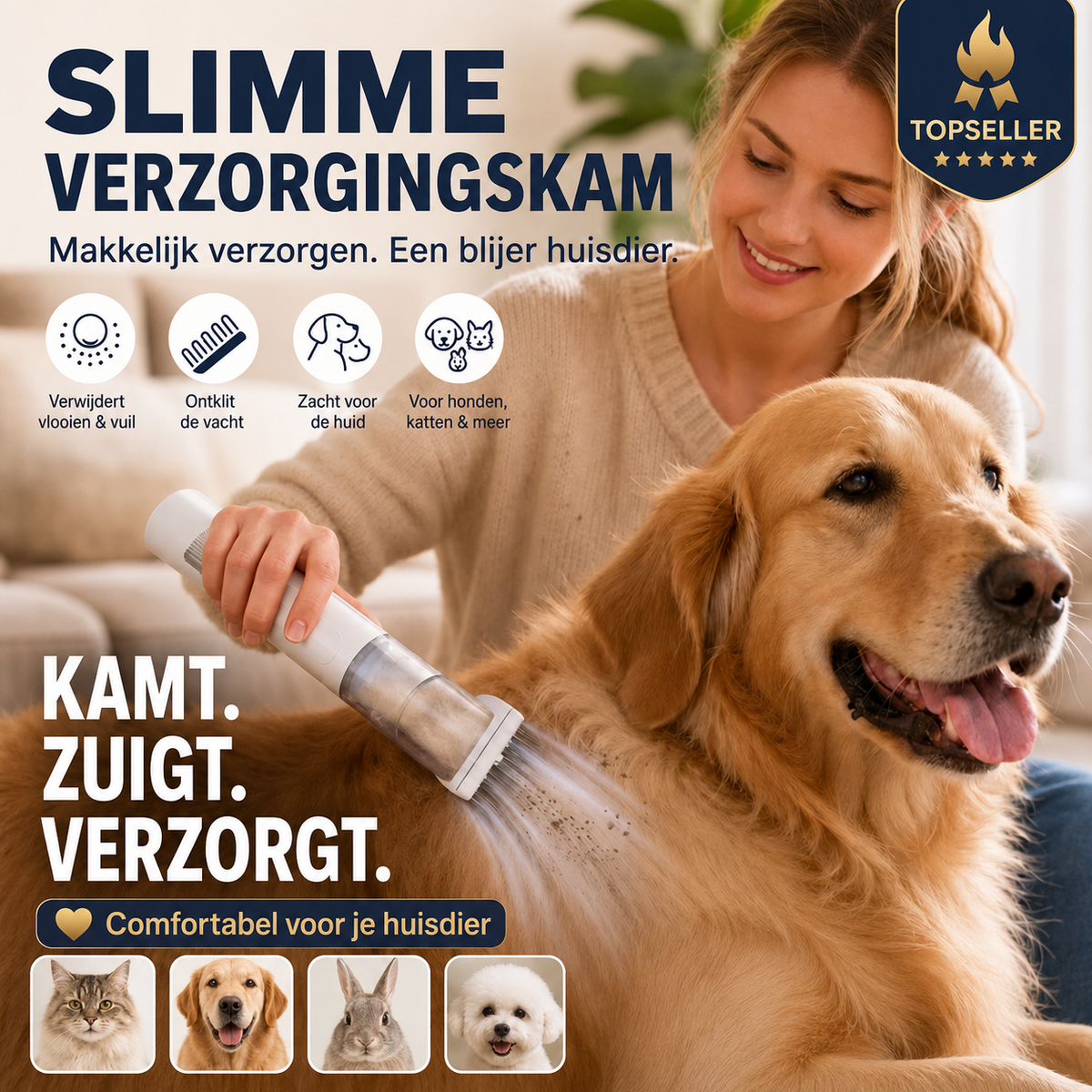 VlooienVanger Pro™  2-in-1 Kam voor Vlooien & Teken