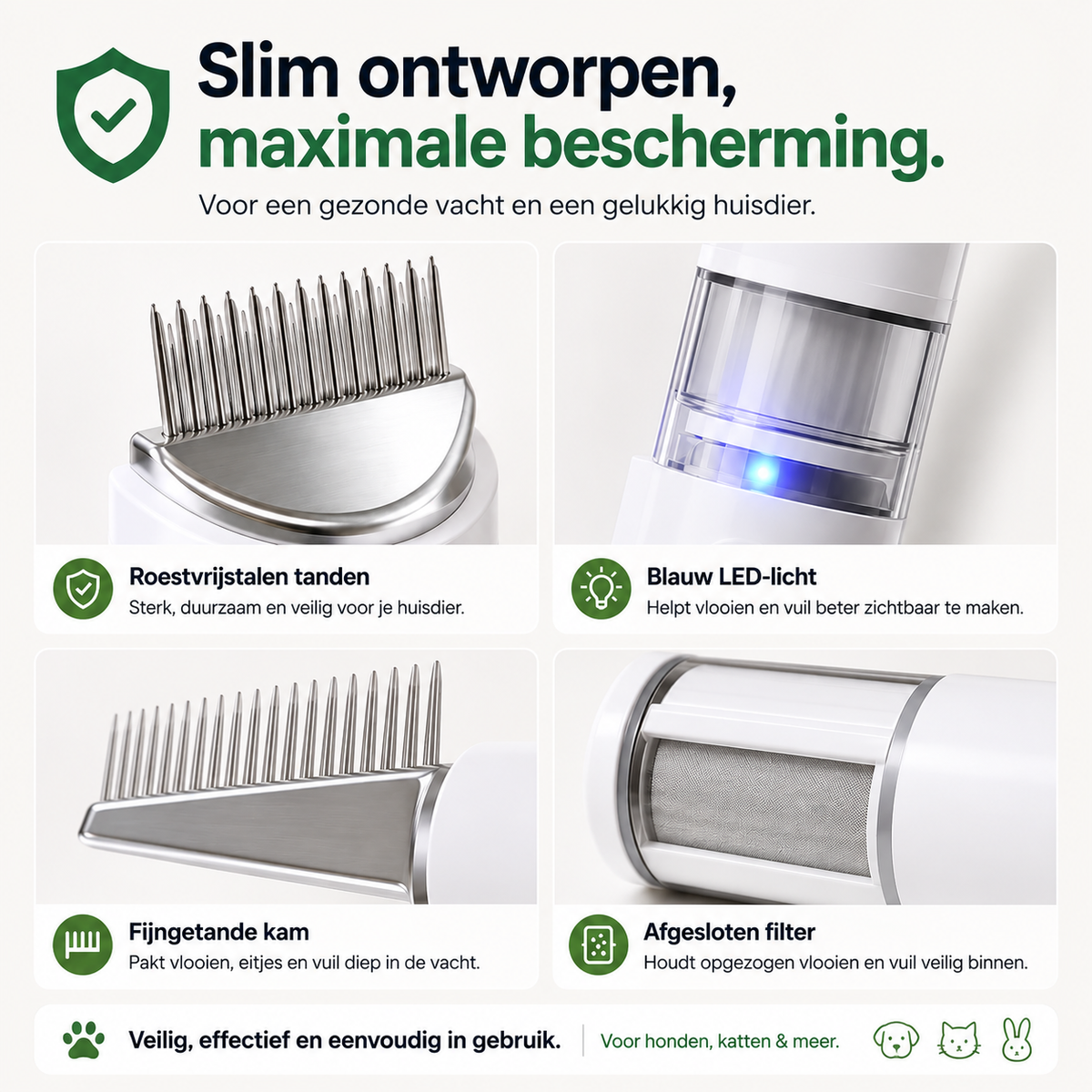 VlooienVanger Pro™  2-in-1 Kam voor Vlooien & Teken