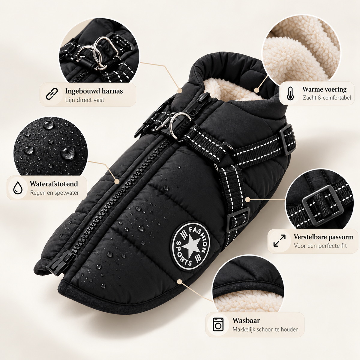 FluffyFit™ | Warme hondenjas met ingebouwd harnas
