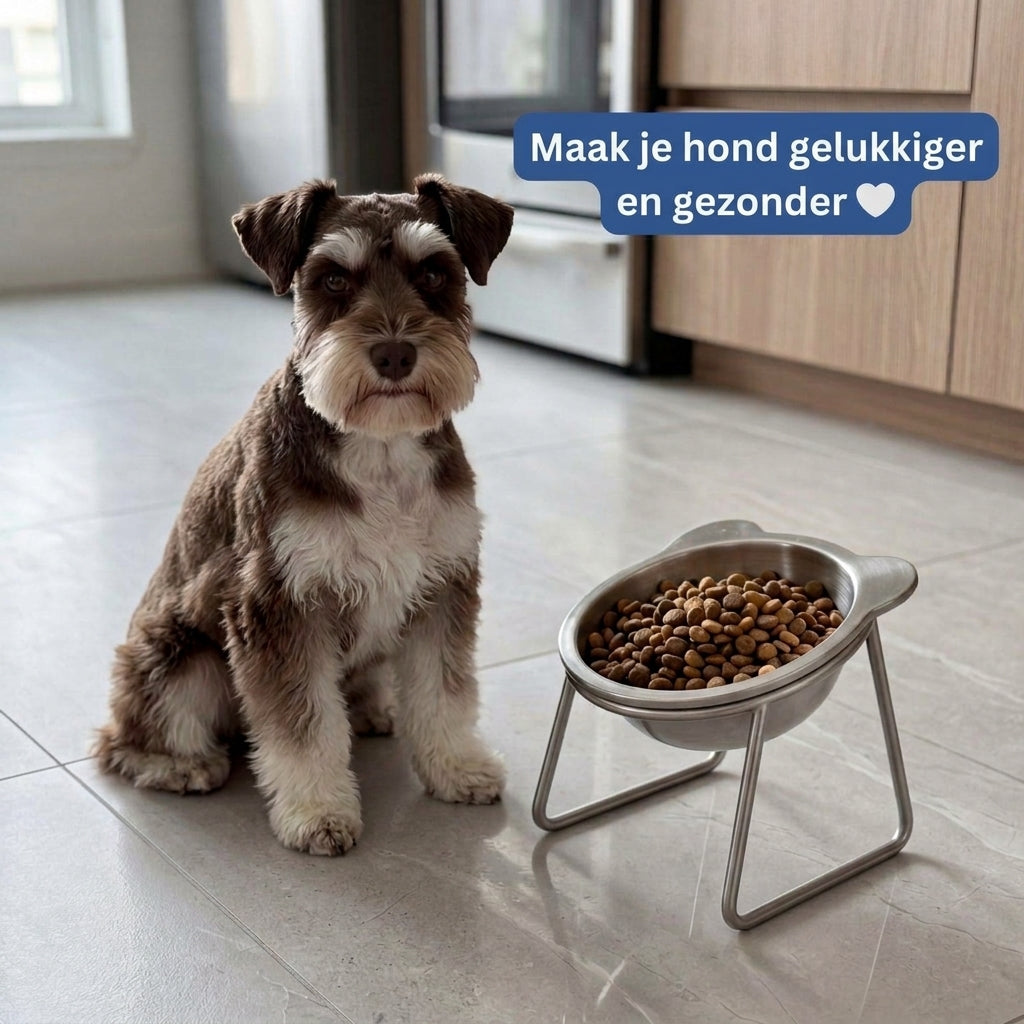 Verhoogde RVS voerbak voor honden